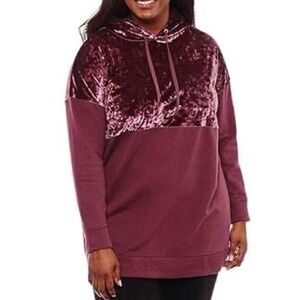 ✨Flirtitude Active Hoodie M/L Burgundy Velour Sweatshirt Pullover Long Sleeve #